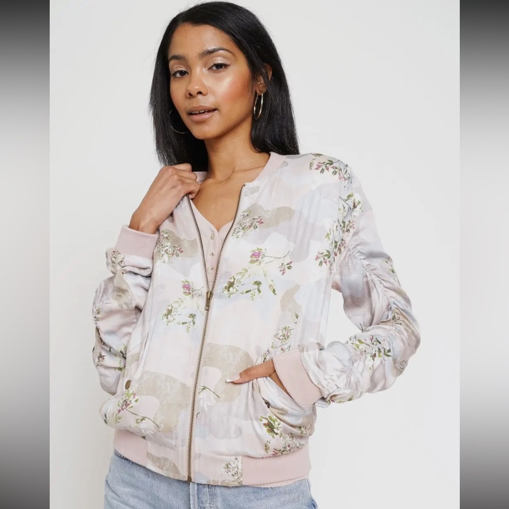 Mystree Floral Bomber Jacket - Pink and Cream